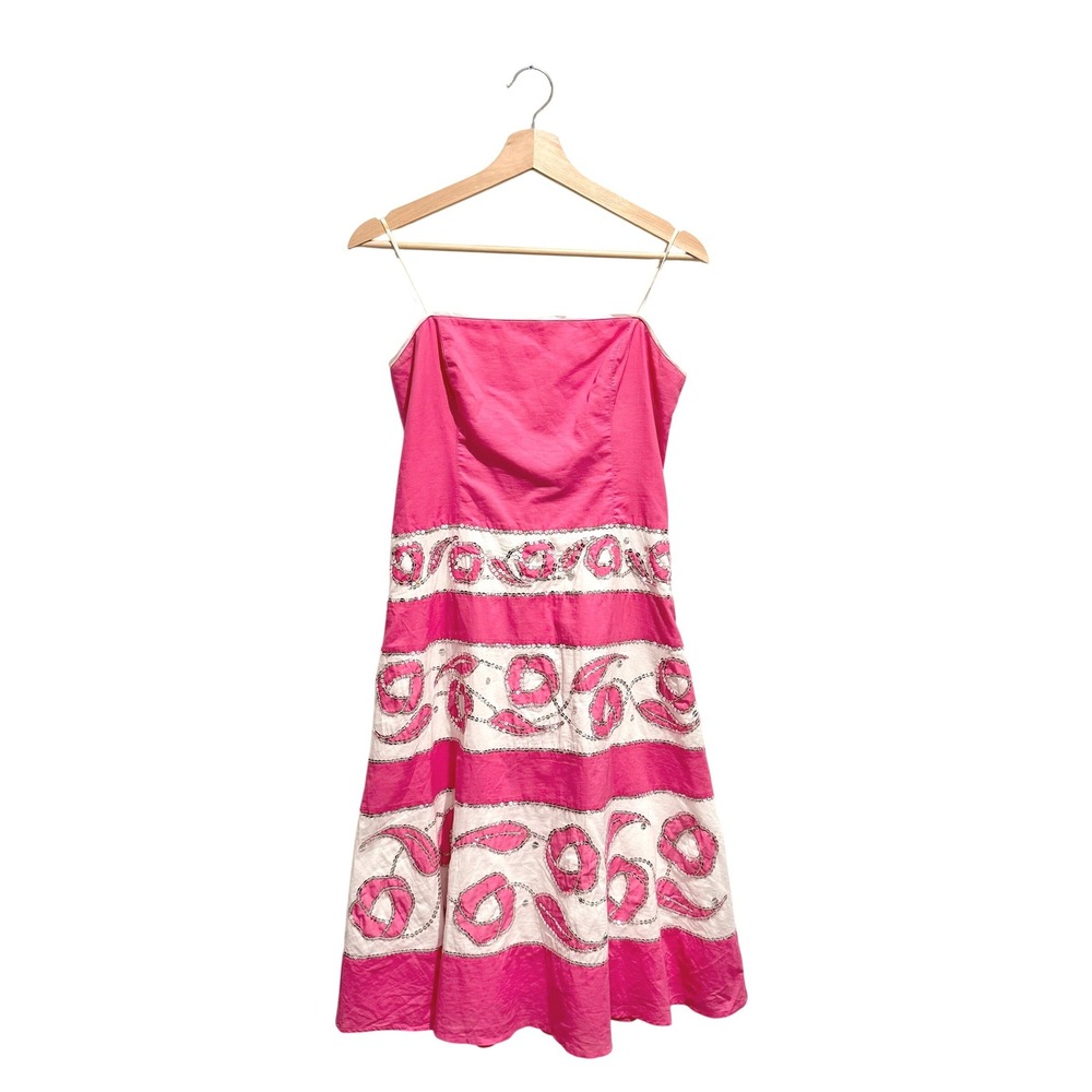 Y2K BCBG Maxazria‎ Pink Sequin Floral Midi Dress Size 8